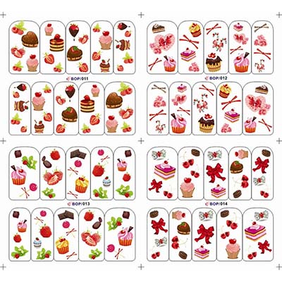 Cute Cake Design Water Transfer Nail Decals Nail Art for Ladies For Women Fake Temporary Water Transfer Tattoo Stickers NO.10677